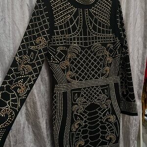 Elegant Black and Gold Studded Dress